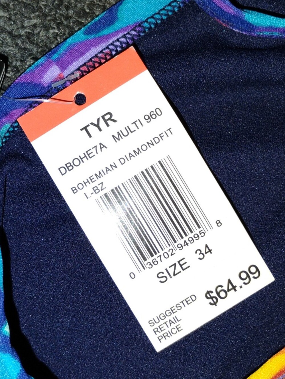 NWT TYR Bathing Suit Swim Suit 34 Tie Dye Rainbow - Picture 5 of 5